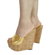 Sandali zeppa oro donna