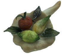 Cornucopia Con Frutta in Porcellana Capodimonte Foglia Argento 800 Made in Italy