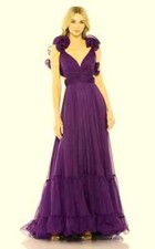 Abito Mac Duggal Royal viola rosetta chiffon ritaglio vita impero taglia 6 $598