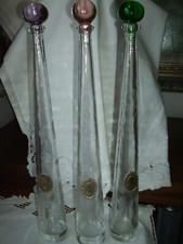 3 BOTTIGLIE FLUTE VETRO MURANO ARGENTO 925 STERLING TAPPO VIOLA VERDE ROSA C 35 
