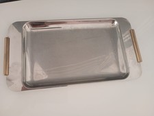 Vassoio Vintage Motta Acciaio Inox Manici Placcati in Oro 24 kt Made in Italy