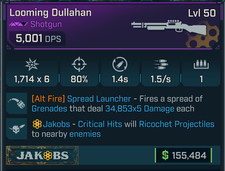 Borderlands 4 ⭐ LOOMING DULLAHAN⭐SPREAD LAUNCHER⭐JAKOBS ⭐34.853 X 5 danni