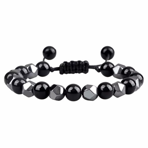 Bracciale perline nero 8mm - nero,
