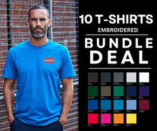 T-shirt ricamate personalizzate - confezione da 10 con il tuo logo/testo - perfette per squadre