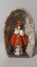 Grotta artigianale in marmo avorio cm 23,5 con statua Bambino di Praga italiana