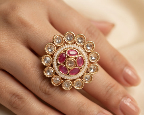 Anello regolabile con fiori - , di