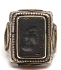 anello antico volto romano in argento 925