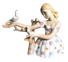 LENCI Torino Italia - Stupenda Figurina Fanciulla con colombi di Abele Jacobi