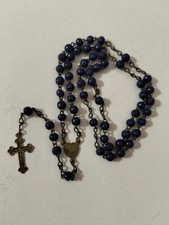 Bellissimo piccolo rosario anni '40-'50 con grani in pasta di vetro blu
