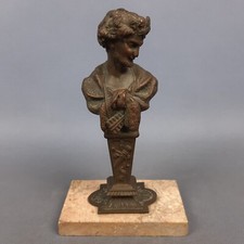 Scultura Bronzo Busto Uomo Storico Base Marmo Statua Collezione Vintage XX Sec.