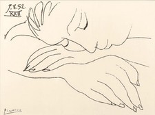 serigrafia Pablo Picasso: "Guerra e pace - Donna Addormentata" (1952)