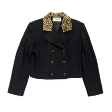 International Scene Blazer Womens Size 6 Leopard Print Collar Double Breasted