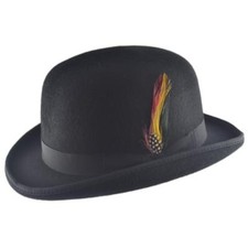 Cappello Bowler 100% Lana Cappello Moda Fodera Raso Piuma Rimovibile Vari Colori