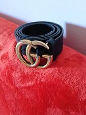 Cintura GUCCI GG MARMONT Larga, pelle nera, Fibbia ottone anticato, 95cmx4cm