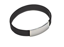 BRACCIALE IN SILICONE NERO con PIASTRINA ACCIAIO personalizzato con INCISIONE