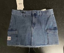 PULL&BEAR jeans gonna minigonna size L taglia 46 MEX 30 BLU skirt studs woman