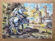 GIORGIO DE CHIRICO Disegno su carta (Fatto a mano) firmato e timbrato tecnica mista.