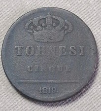 Regno Delle Due Sicilie 5 Tornesi 1819. Ferdinando I