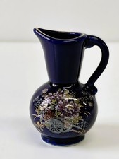 Mini brocca di ceramica in Fine Porcellana di colore blù anni 50 disegno fiori