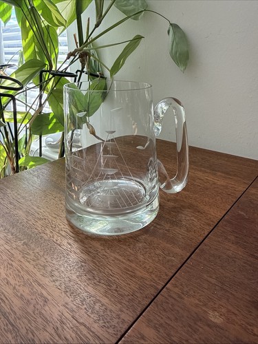 Vintage glass cup etched - glass,