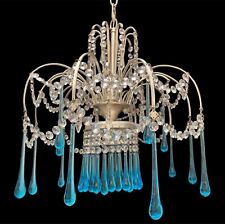Elegante Lampadario 1 Luce con Cristalli e Gocce Blu Stile Raffinato