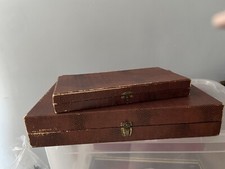 Due scatole astucci posate d'argento antico vintage finta lucertola marrone