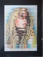 Quadro dipinto donna pastello no olio carta ragazza ritratto disegno defrag