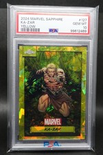 2024 Topps Chrome Sapphire Marvel Ka-Zar rifrattore giallo 39/75 PSA 10 POP 3