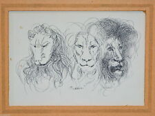 NARDONI Sergio Drawing Design Disegno China su Carta "Leoni" cm 20x14 firmata