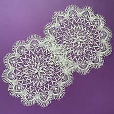 2 centrini vintage tombolo fuselli 27 cm lino bianco fiore