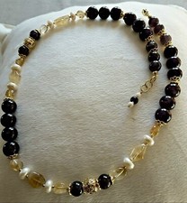 Collana donna pietre dure naturali,con agata,quarzo citrino,perle acqua dolce