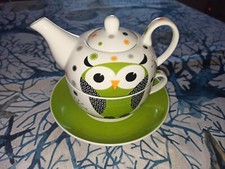 Brandani piccola teiera tazza piattino tè gufo gufetto verde 