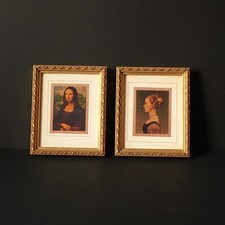 set di 2 cornici dorate vintage, in legno lavorate a mano con stampe su rame 