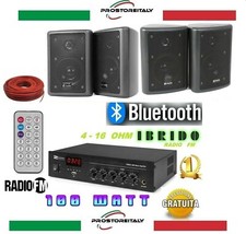 KIT AUDIO 100 WATT FILODIFFUSIONE BLUETOOTH+USB+RADIO FM+TELEC+6 CASSE  BLACK