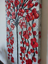 QUADRO MODERNO ASTRATTO DIPINTO A MANO FIORE ROSSO MATERICO  40x80x4cm  RIF120