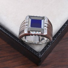 Riscaldato Zaffiro Blu Gemma Con 925 Anello Argento Sterling per Uomo #5693