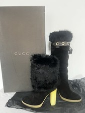 Gucci Leather Fur Boots Black