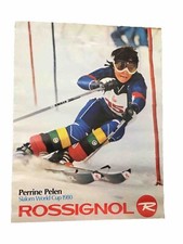 Poster pubblicitario vintage ROSSIGNOL Coppa del Mondo di slalom PERRINE PELEN 1980 SCI SCI