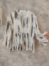 Camicetta donna in 100% garza di lino made in Italy, bianca Tye die grigio M-L
