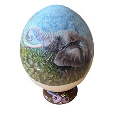 South African Hand Painted Ostrich Egg Elephant Decoration Signed Cecil Radede
