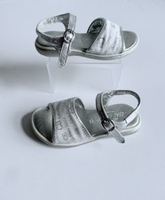 Ciao Bimbi Silver Leather Girls Sandals Size EU 27 CB Logo Straps Buckle Italy