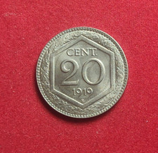 Regno D'Italia VEIII 20 Centesimi 1919 bordo rigato e "Fantasmino" vecchio conio