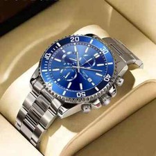 Luxury Men's Business Watches Silver Quartz Men's Luminous Rotating Bezel Watch