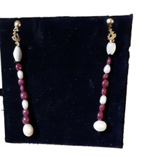 80s Ruby and Pearl Earrings