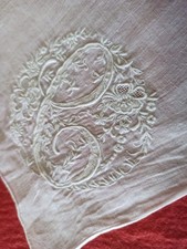 Antico FAZZOLETTO RICAMATO 35X35 CM lettera Monogramma "C" Punto Rodi / Pieno 