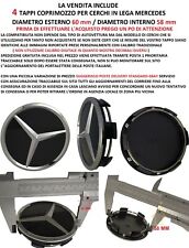 4 TAPPI COPRIMOZZO 60 MM MERCEDES BENZ CLASSE A B C E LOGO CERCHI LEGA NERO