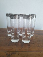 Lotto 5 Bicchieri Long Drink Cristallo Lavorato Con Decori E Bordo Argento 