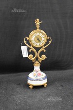 Orologio Da Scrivana Vintage Blessing West Germany Ceramica E Ottone H 23 Cm