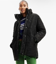 $289 Desigual Cappotto Donna Nero Imbottito "City Chic" Designer Puffer Taglia L, Nuovo con etichette