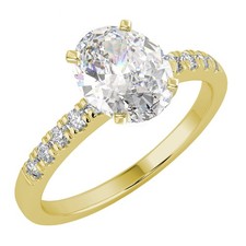 Anello di Fidanzamento 1,23 Ct Taglio Ovale SI1/E Solitario Pavè Diamante Oro Giallo 14K